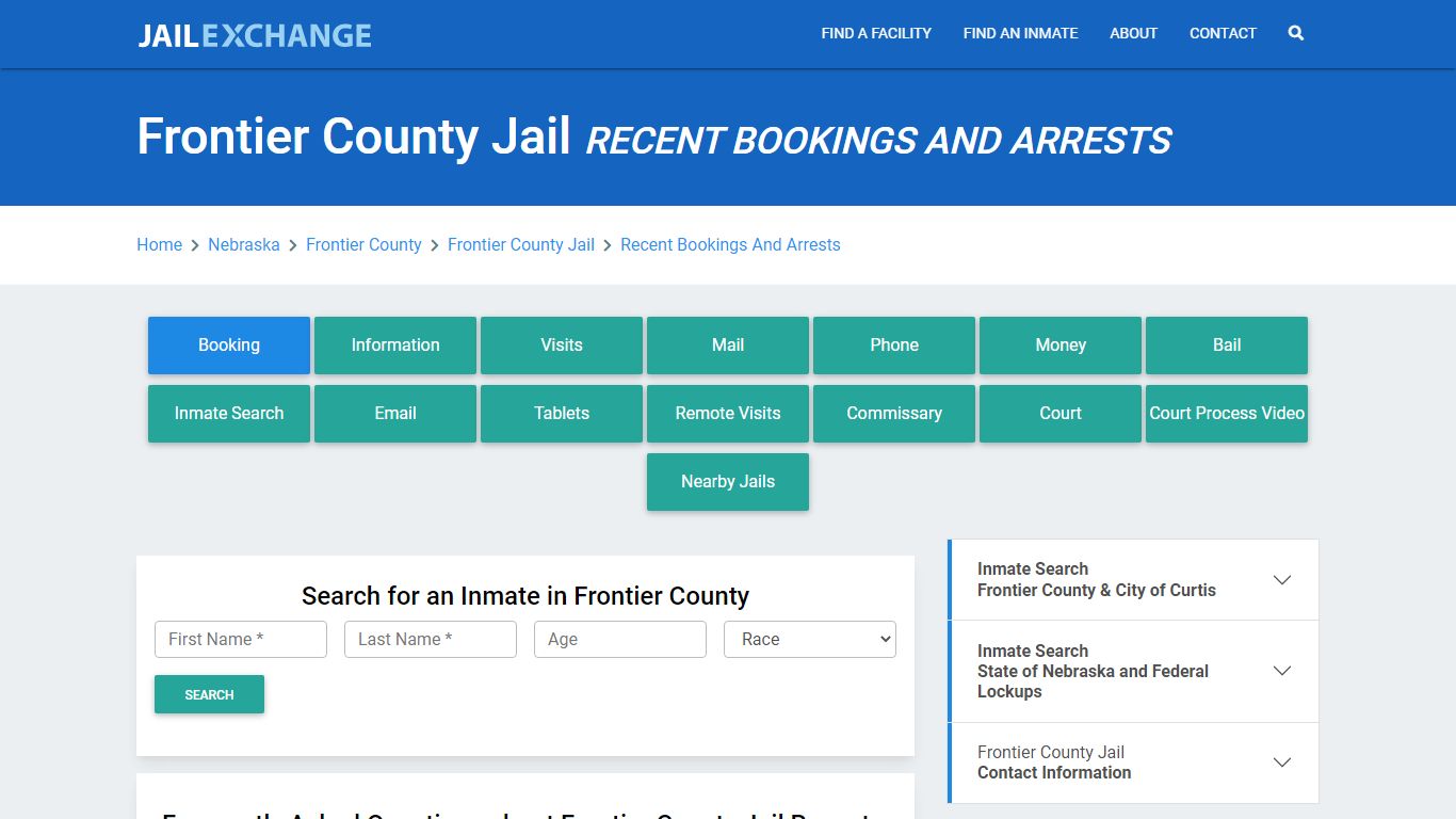 Frontier County Jail Recent Bookings And Arrests - Jail Exchange