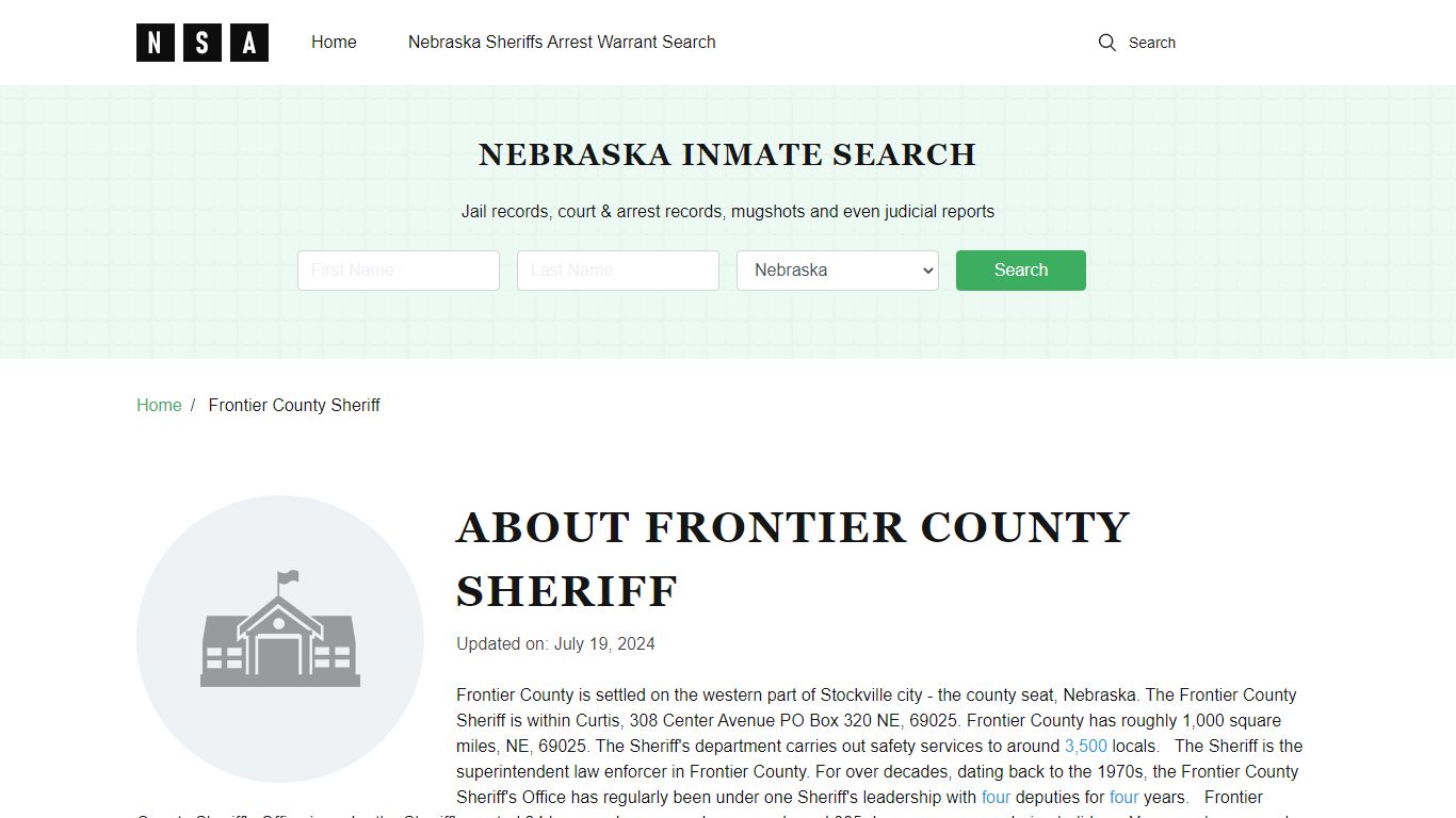 Frontier County Sheriff, Nebraska and County Jail Information